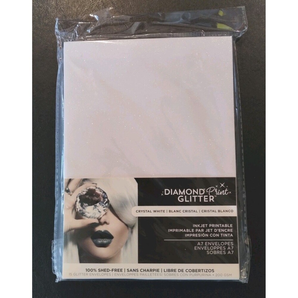Harmony Paper Inkjet Printable Glitter A7 Envelopes, 15 Pack, Crystal White, NEW
